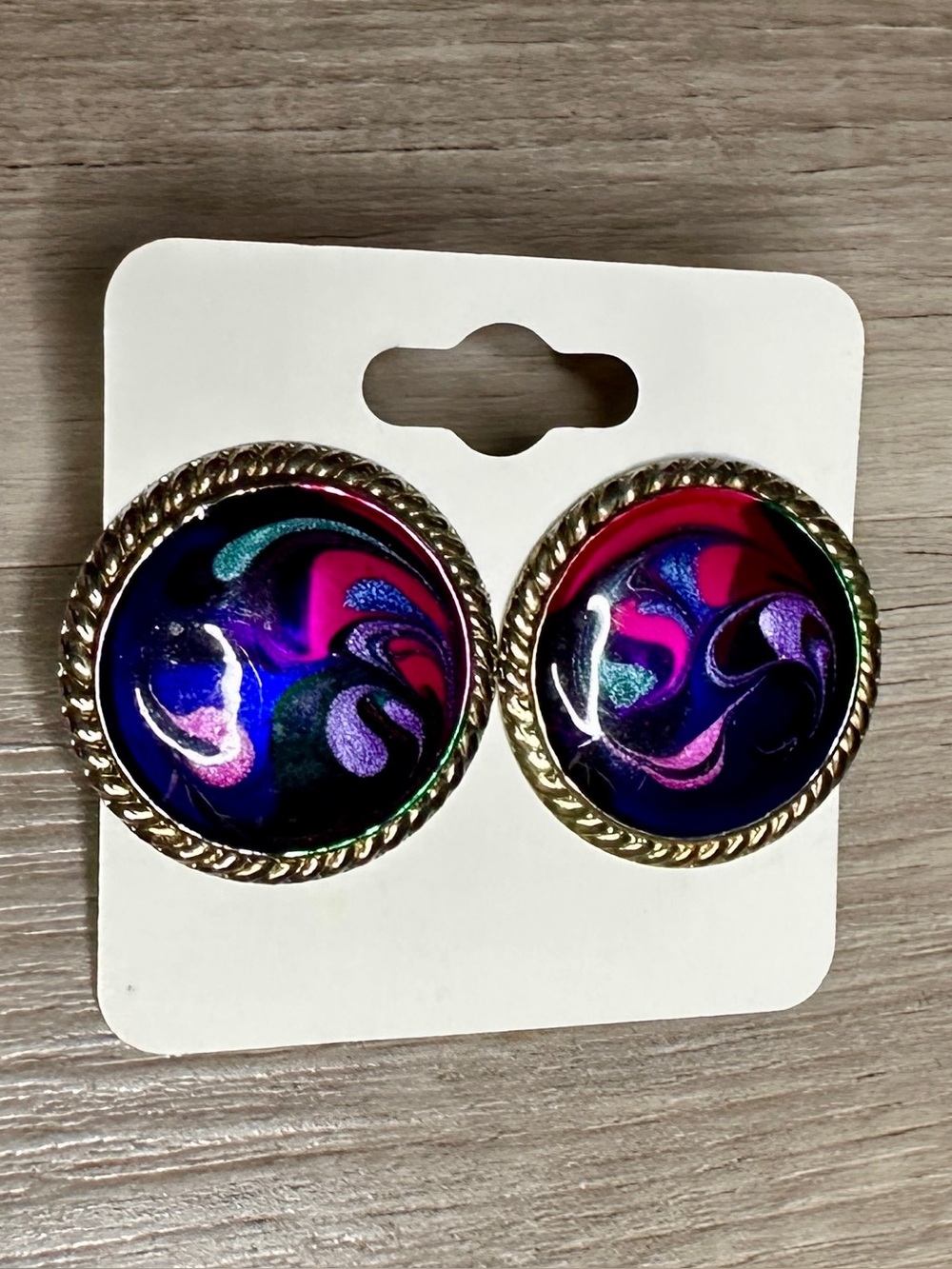 Vintage Multicolor Statement Earrings Gold Tone 80s 90s